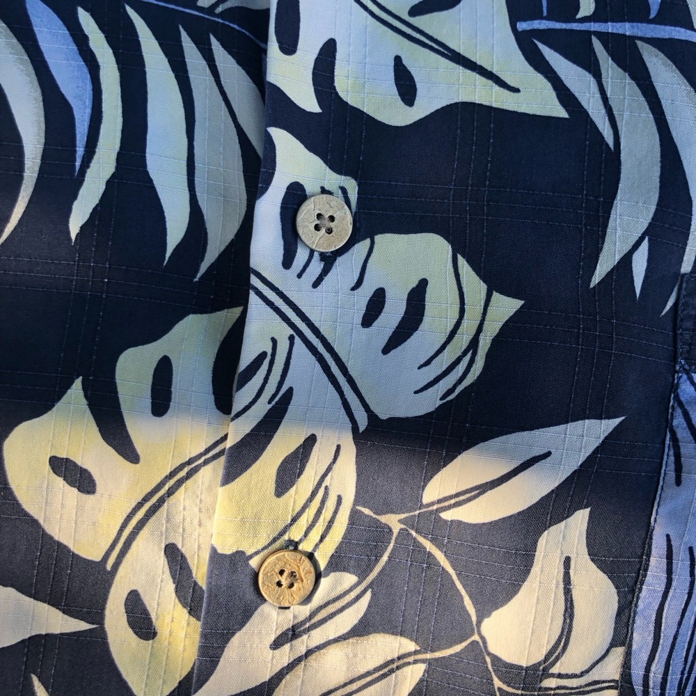 Cotton Reel 100% Silk Tropical Rain Forest Plant Button Down Navy Men Shirt 3XL - Picture 6 of 10